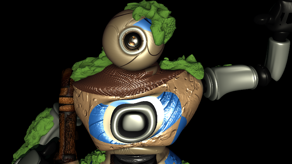 Hunter — head, foliage, and chest detailing