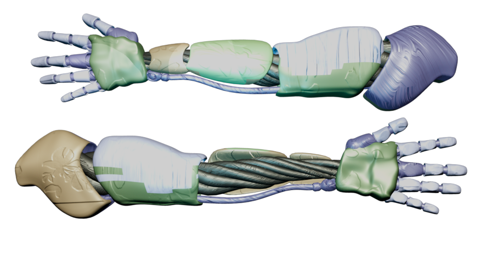 Mechanical arms — panel and exposed cable details