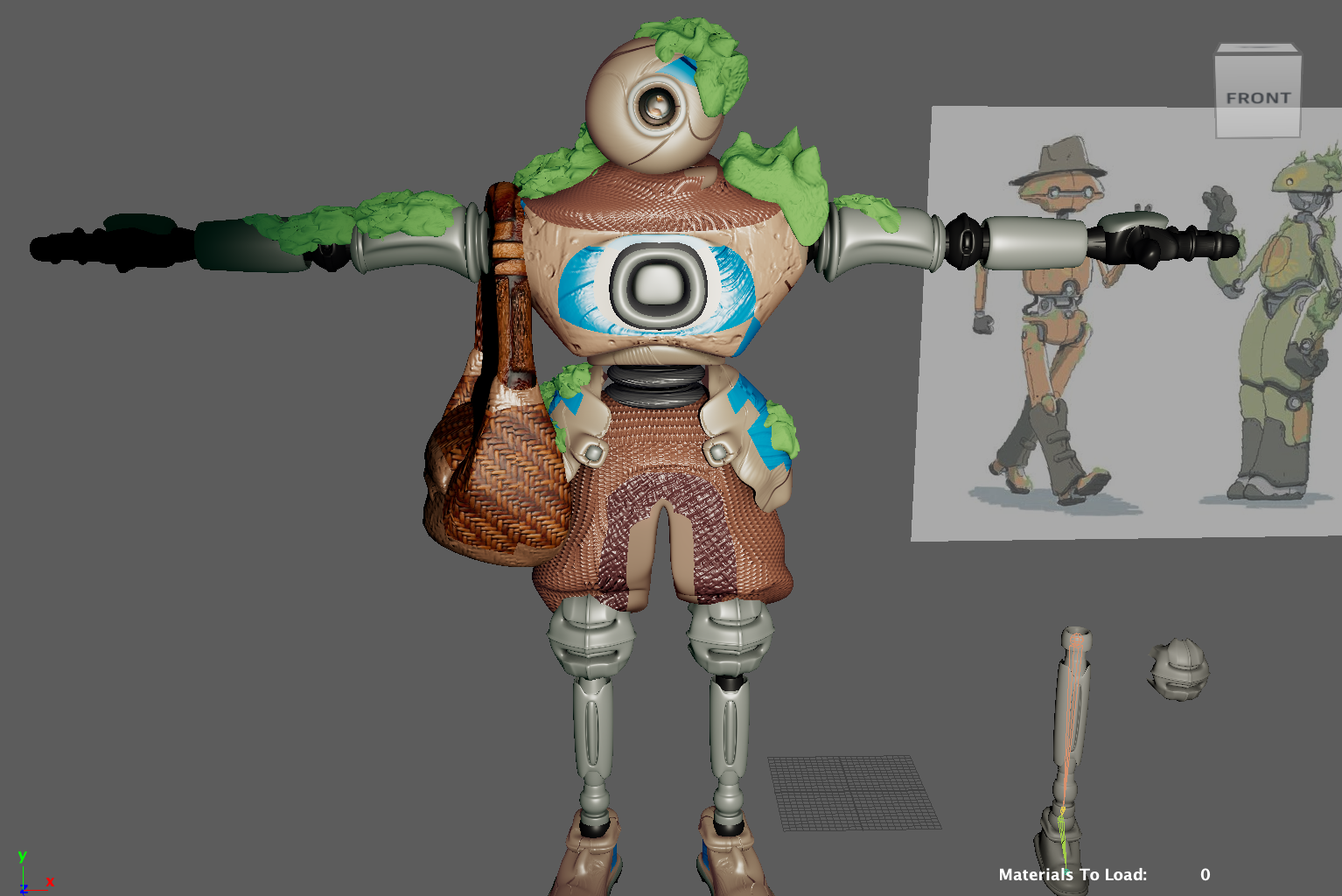 Hunter — model in T-pose beside the character reference